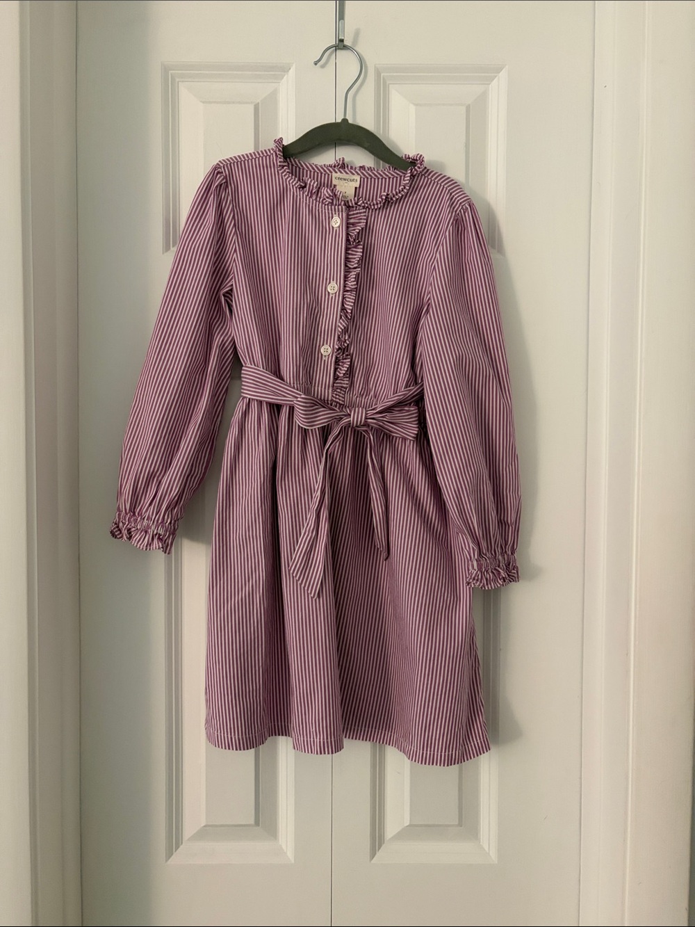 Crewcuts Girls' Striped Pink Ruffle Tie-Waist Dress